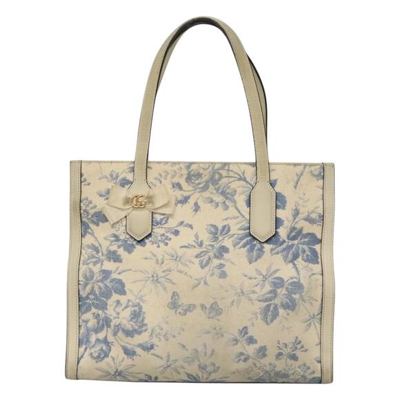 GUCCI Tote Bag Canvas Leather White Blue - Picture 2 of 16